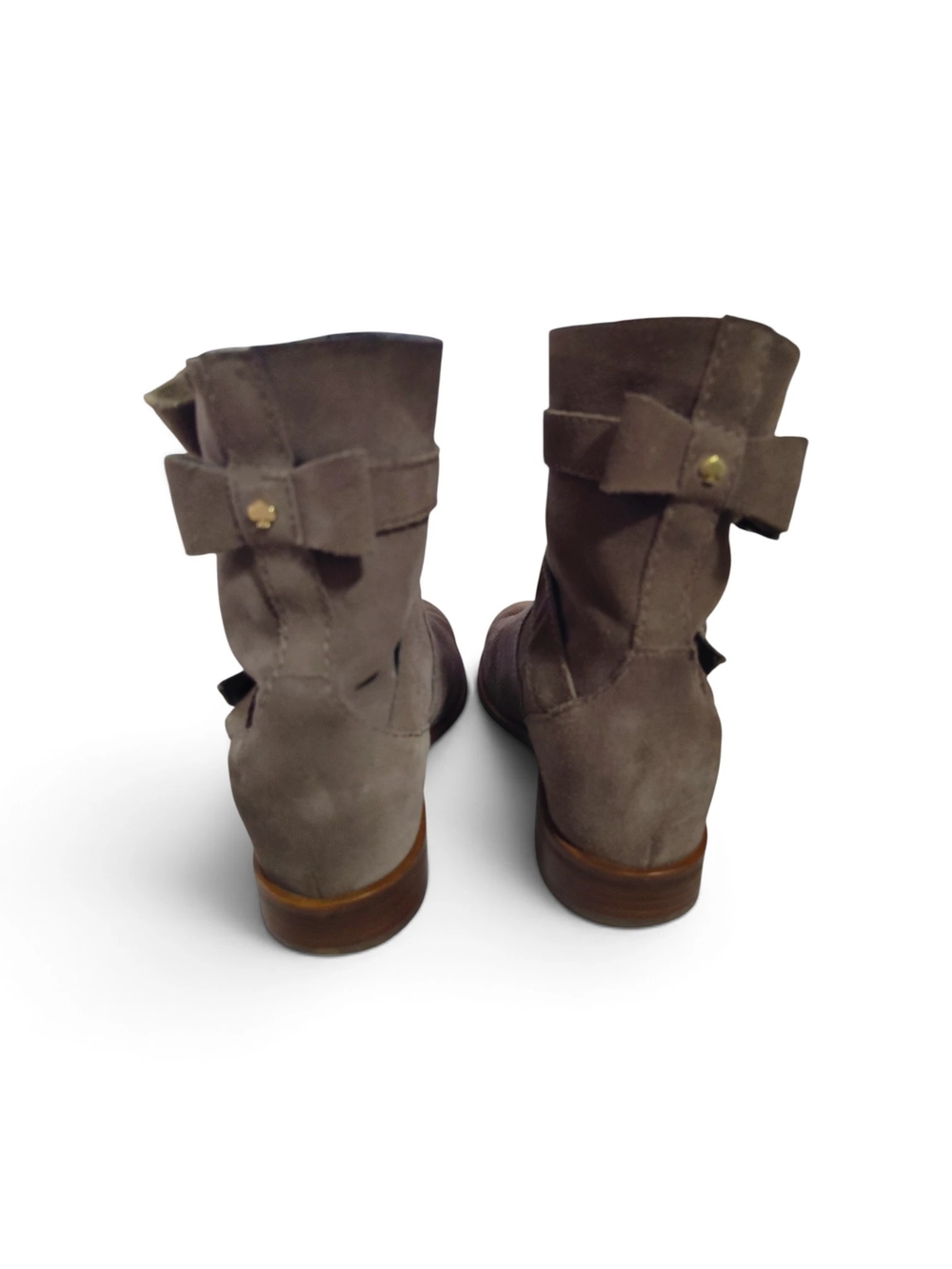Kate Spade New York "Sabina" Moto Boots Taupe Brown Buckle Straps Bow Size 10 - Picture 5 of 11